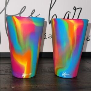 SILIPINT Set of 2 Colorful Tie Dye Silicone 16oz Cups/Glasses